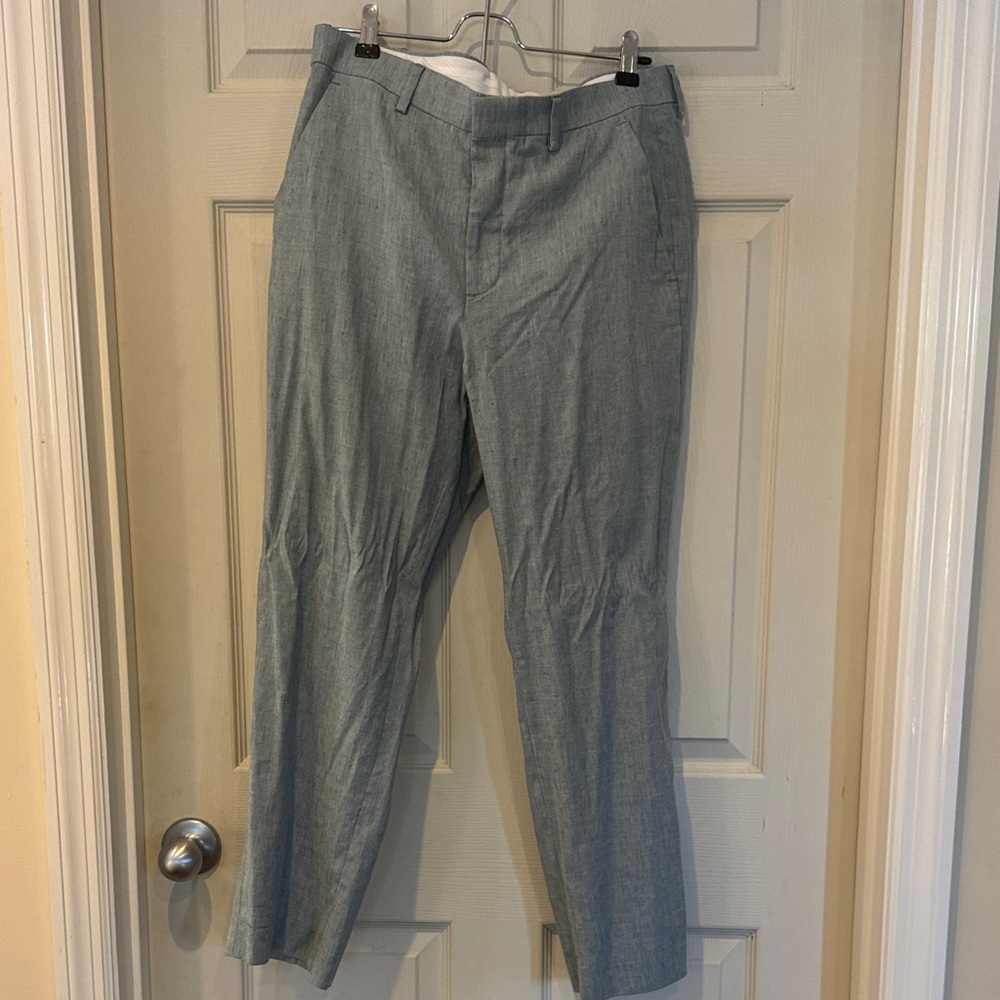 Men's Blue Gray Linen Dress Pants